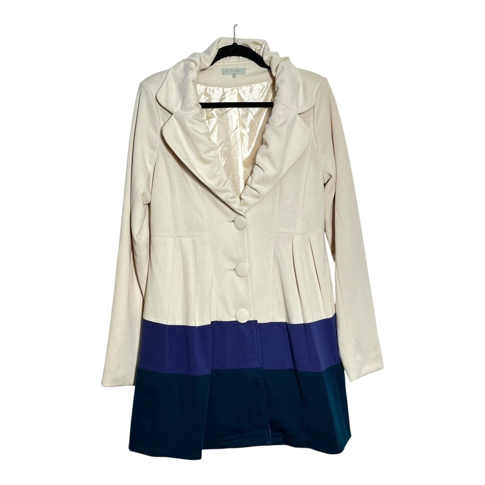 By Stella Women's Coat Color Blocked 3 Button Up‎ Long Sleeve Collared Jacket